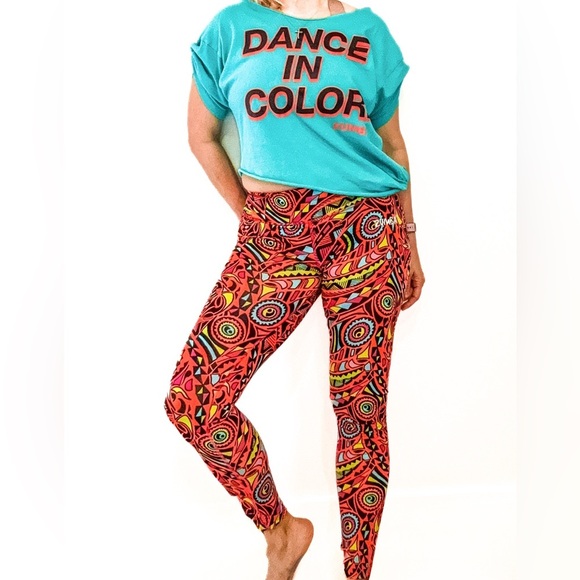 Zumba Beach Baller Bright Orange  Ankle Leggings- Small - Picture 5 of 5